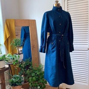 Vintage Royal Blue/Cream Belted Trench Coat Sz 8